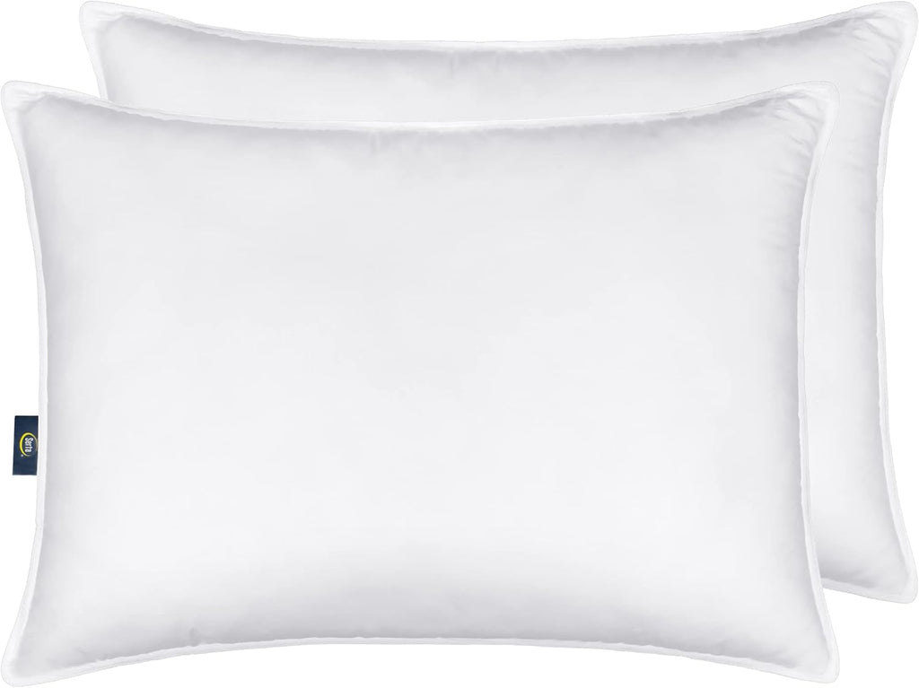 Serta Down Illusion Bed Pillows - Soft Hypoallergenic Comfort for All Sleep Positions | Queen Size, White (2 Pack)
