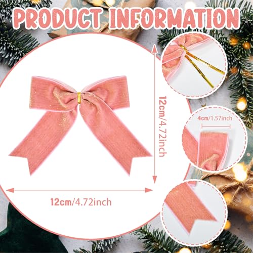 12 Pcs Pink Velvet Bows for Christmas & Valentine's Day Decor