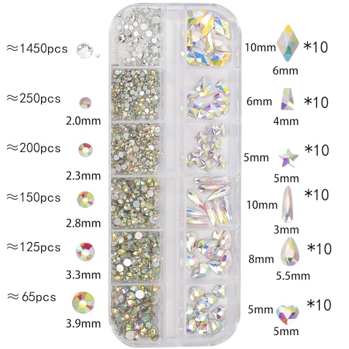 HNUIX 3D Glass Crystal Nail Art Rhinestones Kit with Flatback Gems and Beads