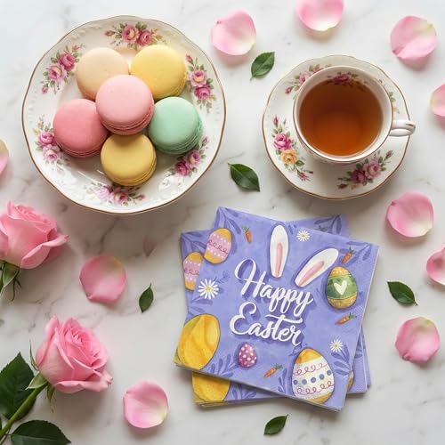 Cute Easter Napkins 50-Pack with Bunny & Egg Design - 6.5 Inch