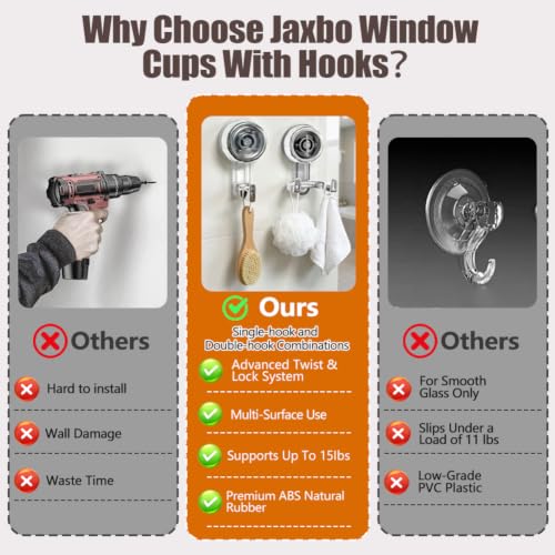Jaxbo Heavy-Duty Suction Cup Hooks - Waterproof Wreath & Shower Hooks (3 Pack)