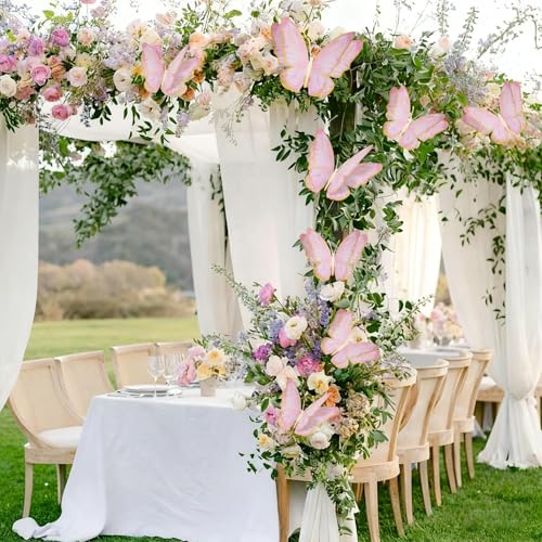 Pink 3D Butterfly Wall Decor - Gold Paper Butterflies for Baby Showers & Weddings