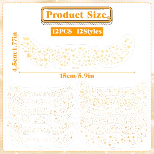 Macuezu 12 Sheets Gold Glitter Freckles Face Tattoo Waterproof Sparkle Makeup Patches