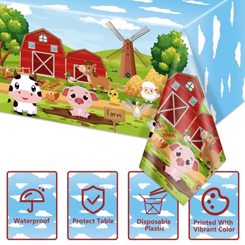 4 Pcs Farm Animal Tablecloths - 51 x 86 Inch Rectangular Party Table Covers