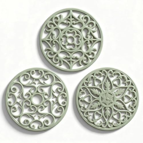 ME.FAN Silicone Trivets for Hot Dishes - 3-Piece Heat Resistant Mat, Desert Sage