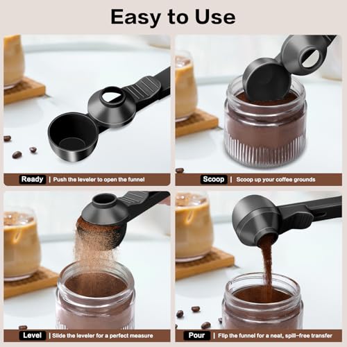 TIMEACT 2-in-1 Coffee Scoop with Funnel, 2 Tbsp Measuring Spoon - Black
