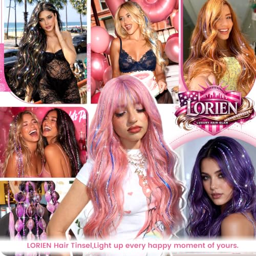 LORIEN Clip-In Hair Tinsel 14 Pcs 22 Inch Colorful Glitter Hair Extensions