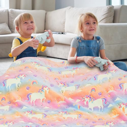 Glow in The Dark Unicorn Blanket for Kids - Soft Flannel, 50"x60"