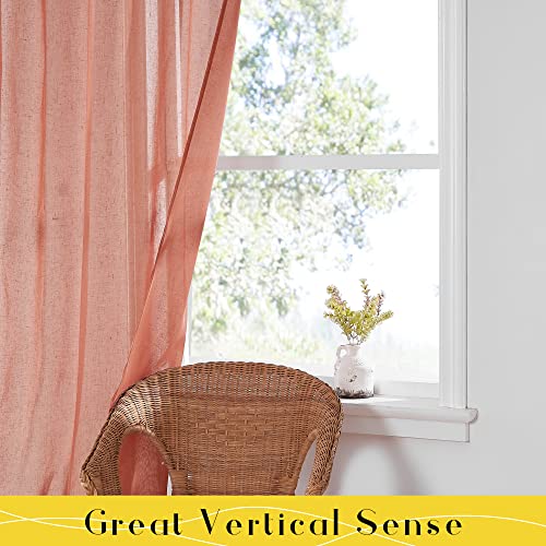 NICETOWN Burnt Orange Linen Sheer Curtains 84 inch Long 2 Panels, Adjustable Tie Top DIY Crafted Semi Sheer Linen Drapes Privacy with Light Filtering for Bedroom/Living Room, W52 x L84