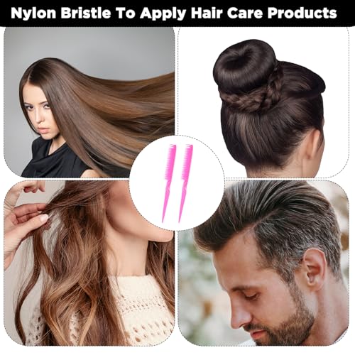 3 Row Hair Comb Set with Rat Tail Handle, Rose Pink Detangling Styling Tool, 2PCS
