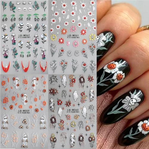 Halloween 5D Self-Adhesive Nail Art Stickers - Cute Ghost & Spider Web Decals