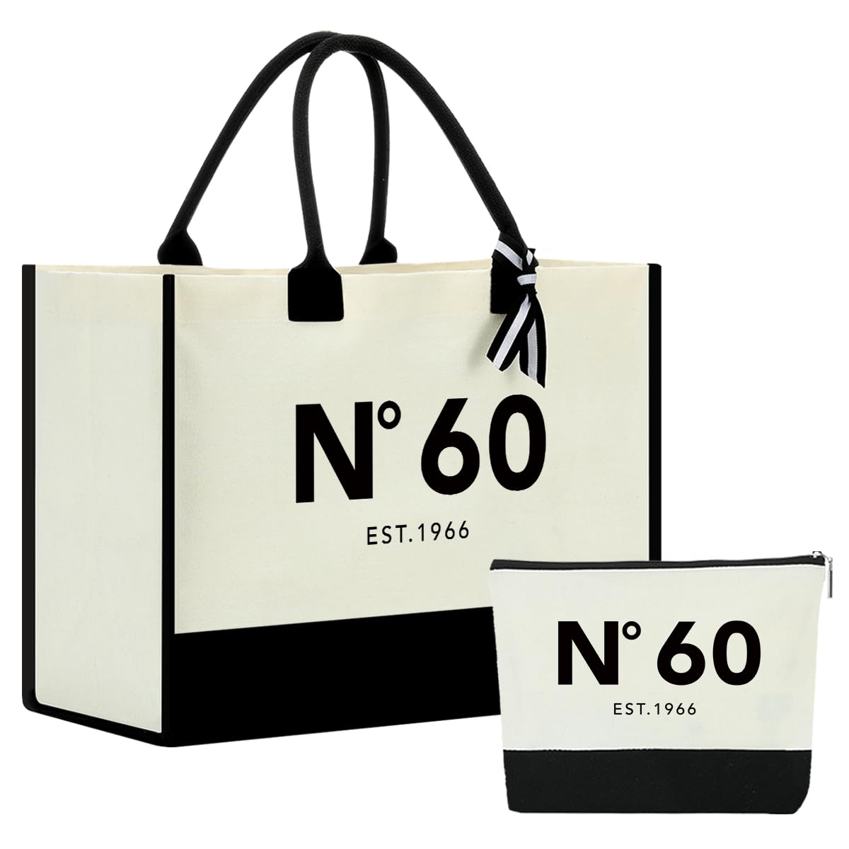 NGLIV 60th Birthday Gifts for Women,1966 Birthday Gifts for Women Travel Canvas Tote Bag and Makeup Bag, Unique 60 Years Old Birthdays Gift for Mom Wife Aunt Friends Her
