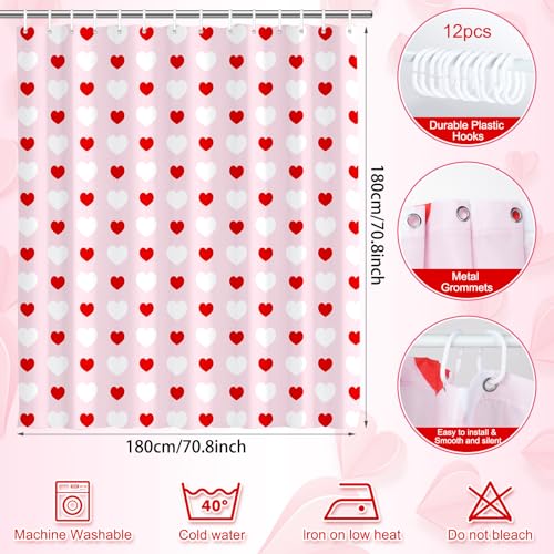 Valentine's Day Shower Curtain 71x71 Inches with Hooks - Heart Design