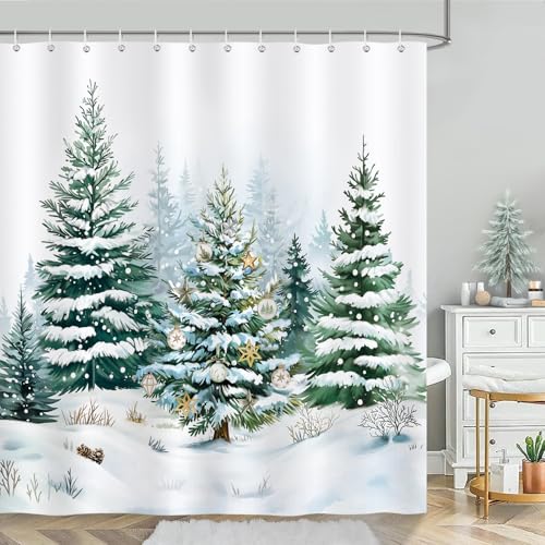 Winter Christmas Shower Curtain 72x72 Inches Pine Tree Snow Scene Festive Decor - Variation of THIS listing