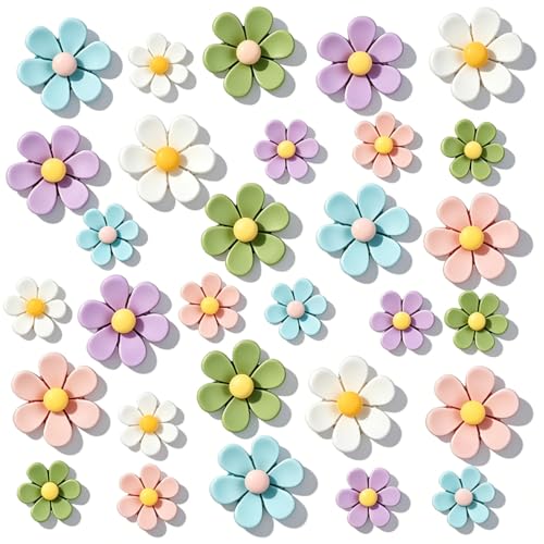 30PCS Cute Flower Fridge Magnets - 3D Resin Decorative Set