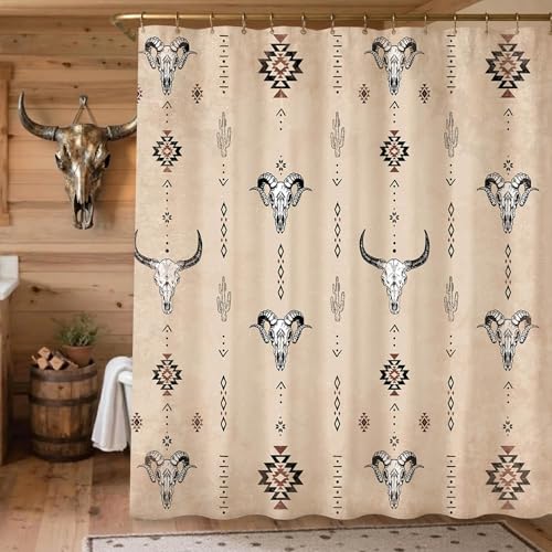 Mocsicka Western Farmhouse Shower Curtain, Vintage Brown, 71x71 Inch
