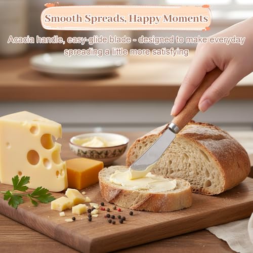 Thinp 2-Piece Stainless Steel Butter Knife and Cheese Spreader with Wood Handle