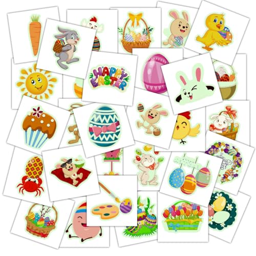 JCFIRE 102pcs Glow in the Dark Easter Temporary Tattoos for Kids