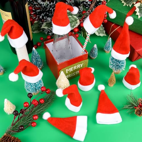 Mini Christmas Hat Set of 10 - Red Velvet Santa Hats for Holiday Decorations