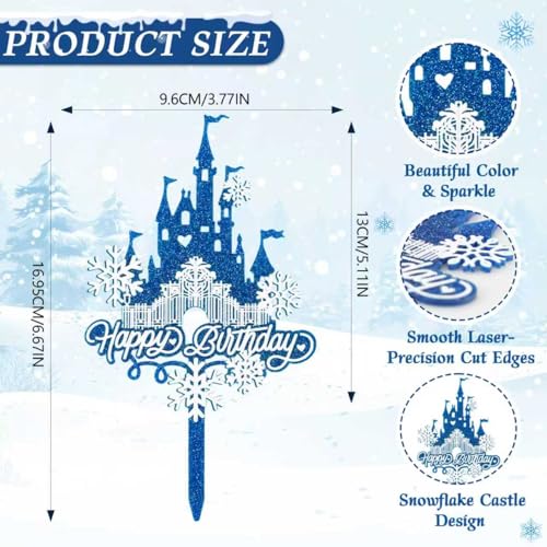 Acrylic Glitter Snowflake Castle Cake Topper - Happy Birthday Decoration
