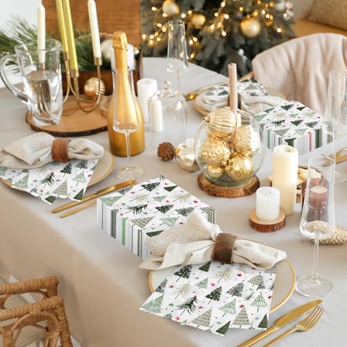 Christmas Tree Green Paper Napkins 6.5 Inch Pack of 50 - Disposable Holiday Decorations