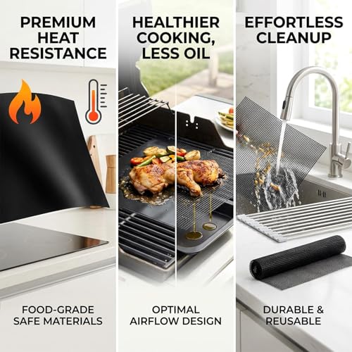 Air Fryer Oven Liners 6 Pack - 12" x 12" Non-Stick Reusable Mats
