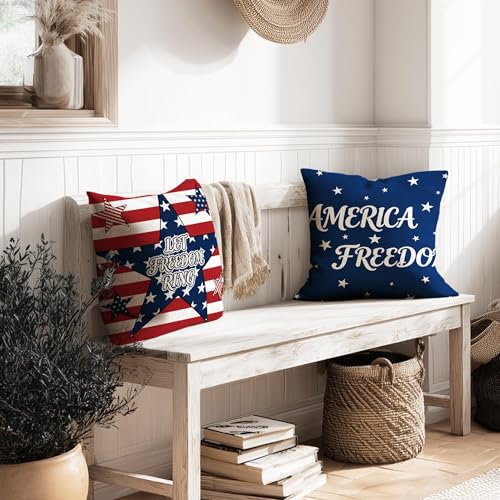 Mitpok 4th of July Patriotic Pillow Covers Set of 4 18x18 Inches Outdoor Home Decor
