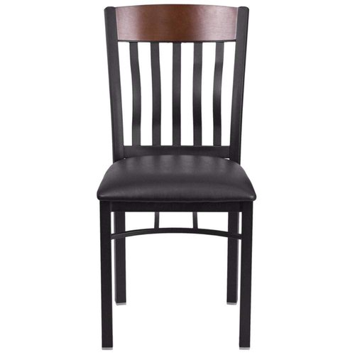 Flash Furniture Eclipse Series Vertical Back Black Metal and Walnut Wood Restaurant Chair with Black Vinyl Seat