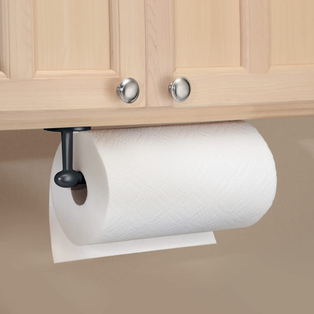 iDesign Orbinni Wall Mounted Metal Paper Towel Holder, Roll Organizer for Kitchen, Bathroom, Craft Room, 13.75" x 2.5" x 4.25", Matte Black