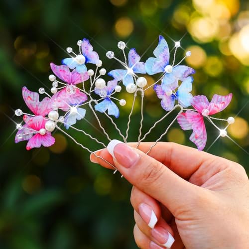 Catery 4PCS Butterfly Hair Pins Pearls Rhinestone Fairy Headpiece