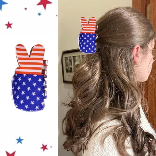 American Flag Hair Claw Clips - 2Pcs Patriotic Red White Blue Hair Accessories