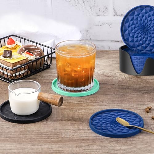 YUGUARD Black Silicone Coasters 6 Pack with Holders Non-Slip Drink Mats
