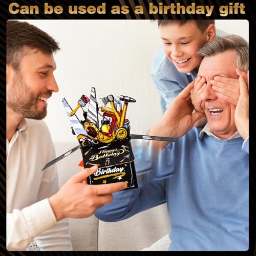 Personalized Black Gold 3D Pop-up Birthday Card for Dad & Husband