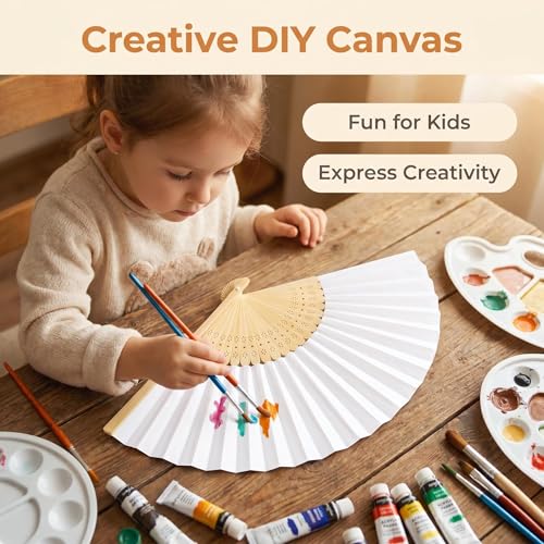 12-Pack 8.3 Inch White Paper Hand Fans for Weddings & Parties