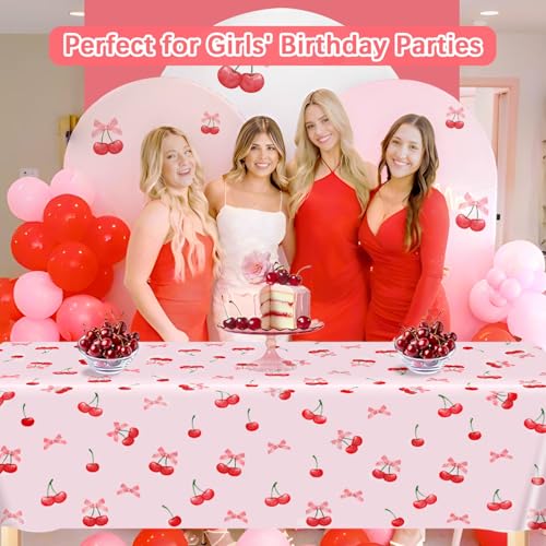 Cherry-Themed Tablecloths for Birthday Parties - 3 Pack, 54 x 108 Inch