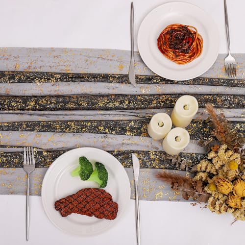Black Glitter Table Runner 10Ft Sheer Chiffon Cheesecloth for Wedding Party