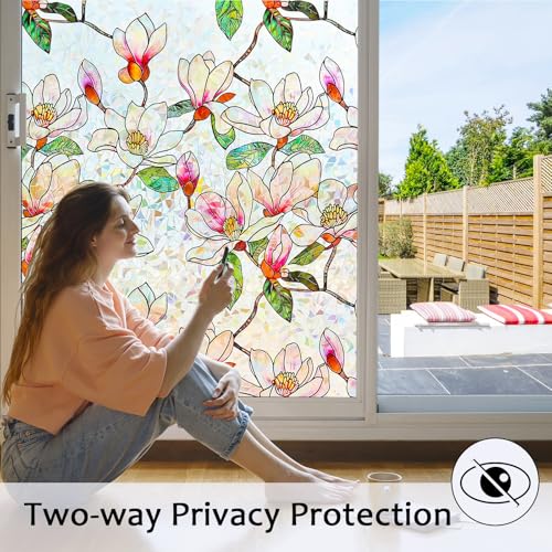 Stained Glass Window Privacy Film - 3D Rainbow Effect, UV Blocking, 17.5"x78.7"
