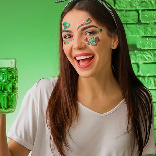 St. Patrick's Day Green Clover Face Gems and Rhinestone Stickers