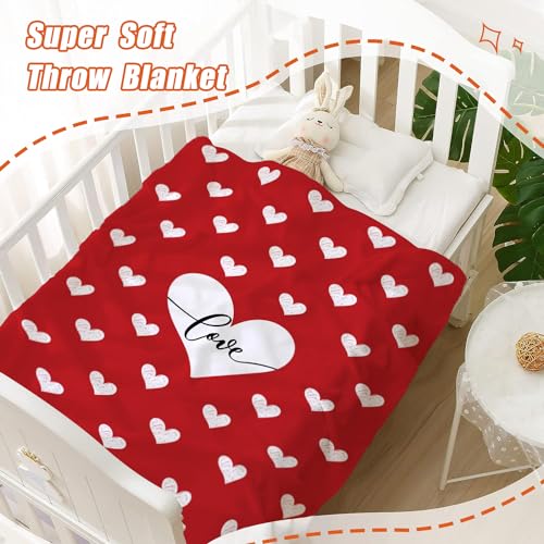 YeeJu Valentine's Day Kids Throw Blanket - Red Heart Fleece 40x50