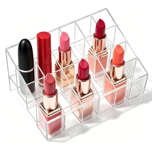 24-Slot Lipstick Organizer - Clear Plastic Cosmetic Display Holder