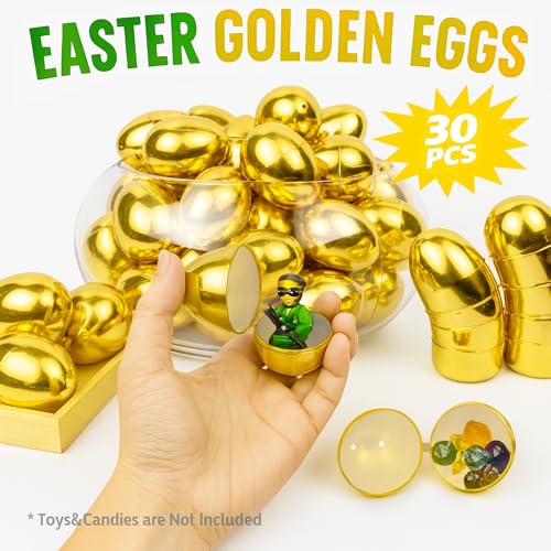30 Pack Golden Easter Eggs, 2.36'' Fillable Plastic Eggs for Egg Hunts
