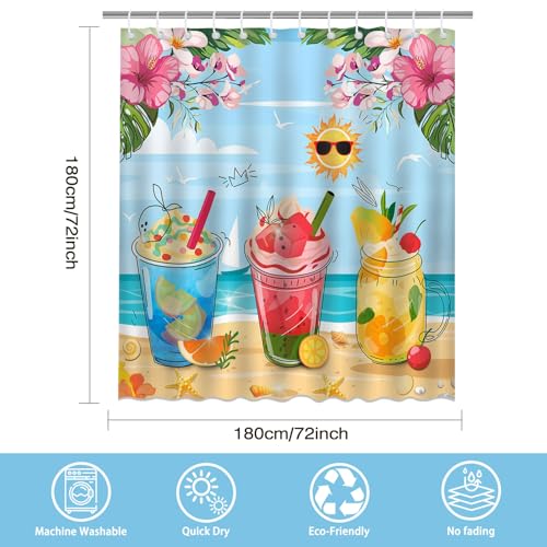 Mocsicka Summer Shower Curtain - Colorful Tropical Beach Design, 72x72 Inch with Hooks