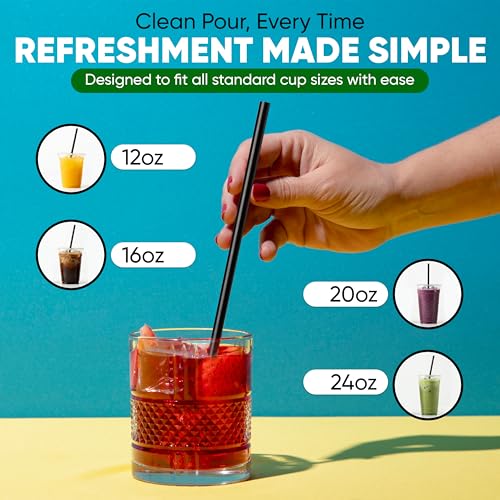 Individually Wrapped Black Drinking Straws - 7.75" Standard Size, Pack of 200