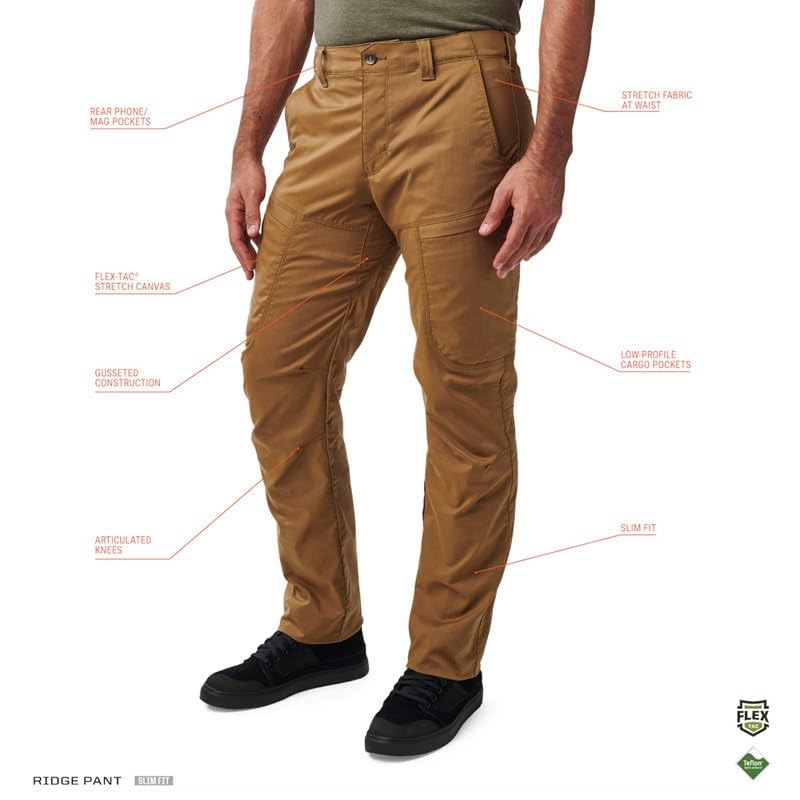 5.11 Tactical Men's Ridge Pants, Straight Fit, 8 Pockets, Style 74520, Kangaroo, 40W x 30L