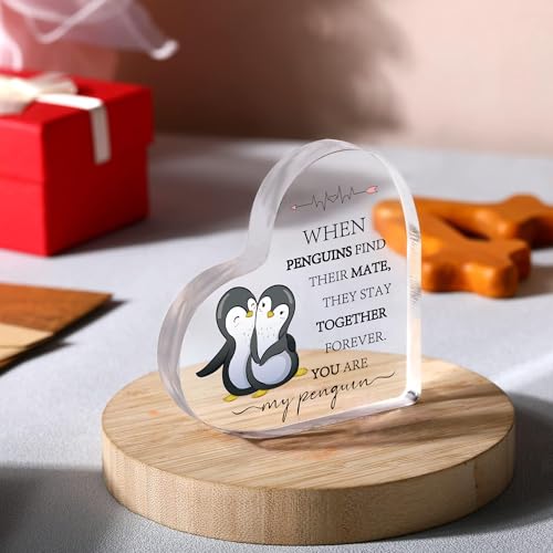 Penguin Heart Acrylic Plaque Romantic Gift for Wife Husband Anniversary