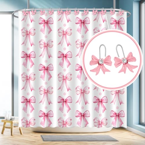 Pink Bow Knot Shower Curtain Hooks - 12PCS Decorative Rust-Resistant