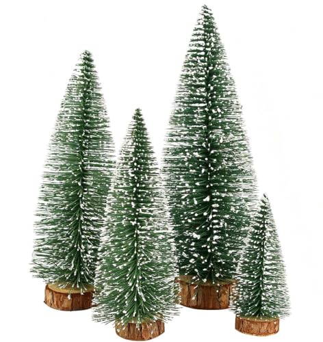Green Mini Christmas Tree Set with Snowflakes - 4 Pcs Small Indoor Holiday Decor