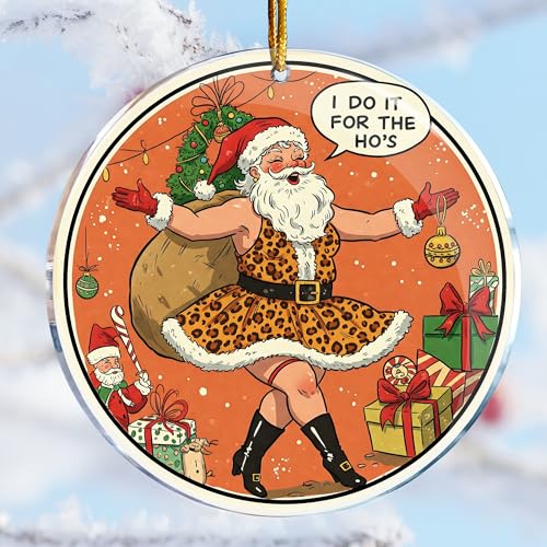 Funny Santa Leopard Acrylic Christmas Ornaments - 3.6in