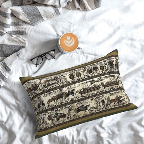 Bayeux Tapestry Lumbar Pillow Cover 12" x 20" Decorative Soft Plush Case