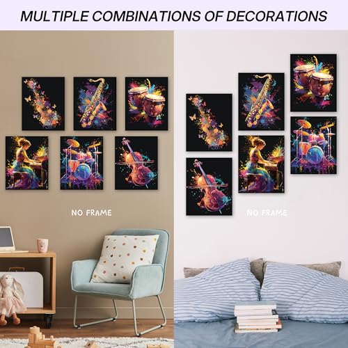 Watercolor Musical Instruments Wall Art Poster Set 8x10 Inch 6-Piece
